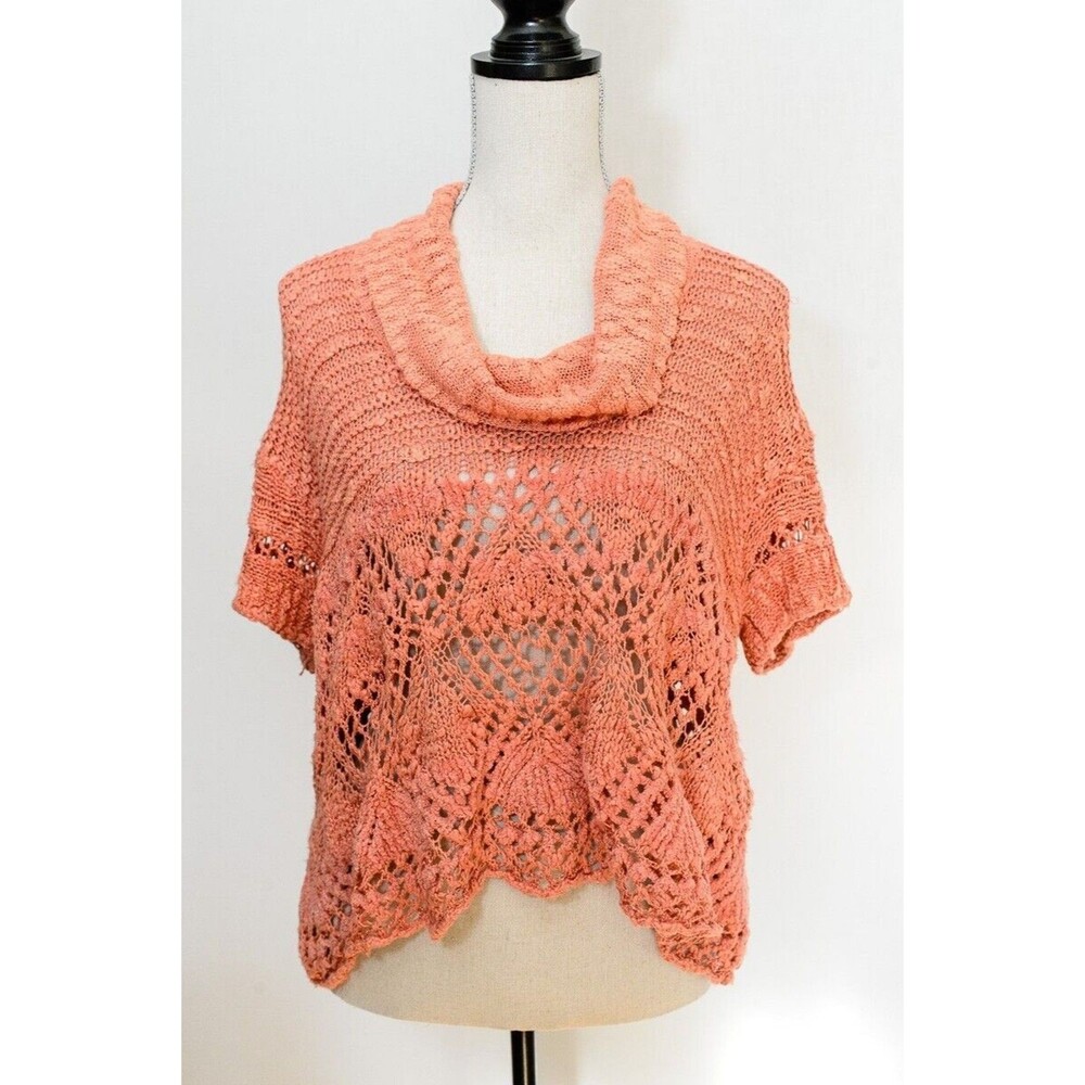 Free People Sweater Eternal Delight Coral Cowl Neck Crochet M OB469862 Festival